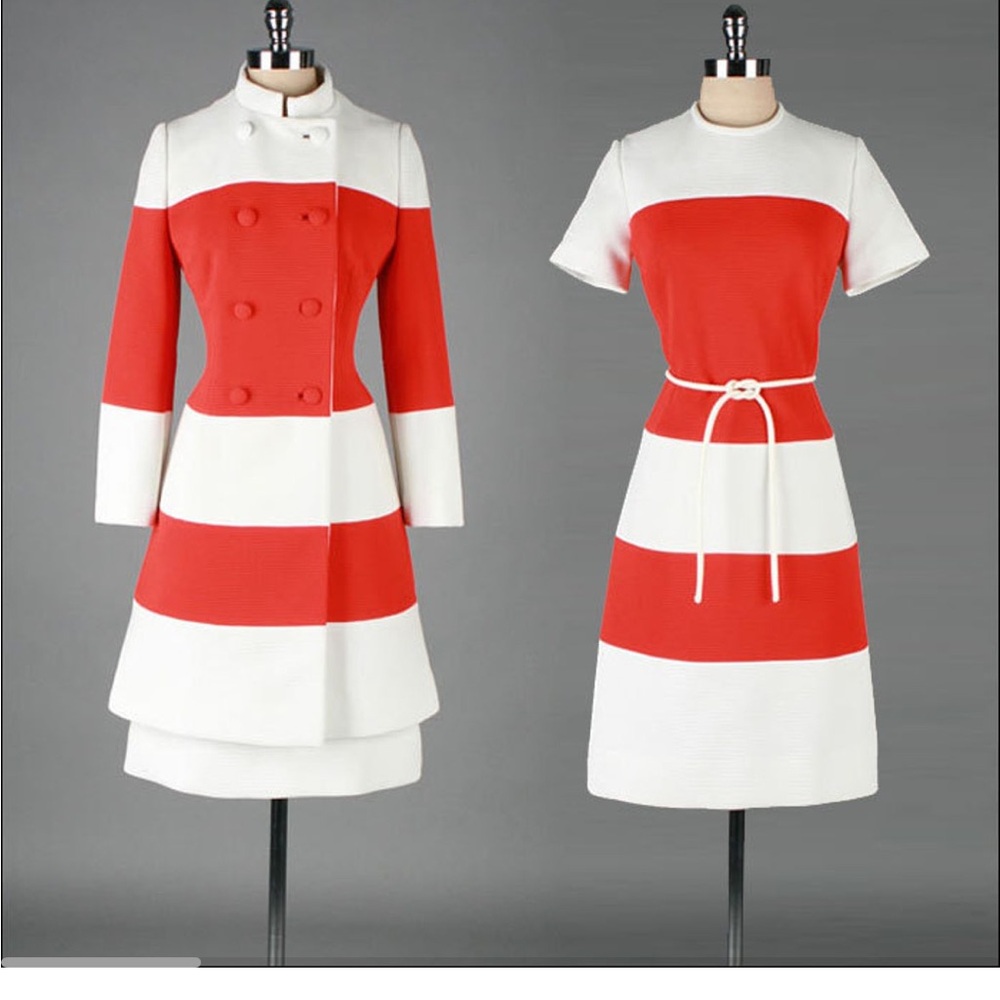Vintage 1960s Lilli Ann Orange and White Striped Dress and Coat 2 piece Set